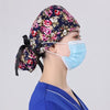 Gorro quirúrgico con cola de caballo y diseño floral zen