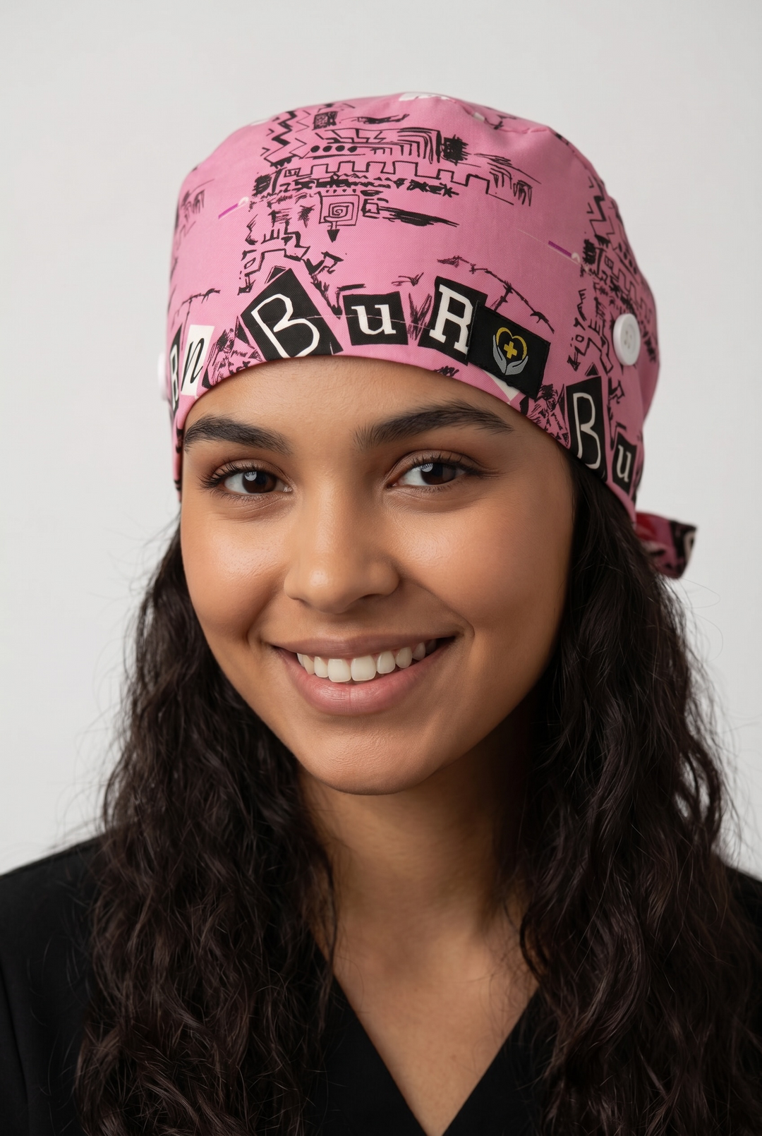 Burn Book Satin Lined Scrub Cap | Button &amp; Tie Back