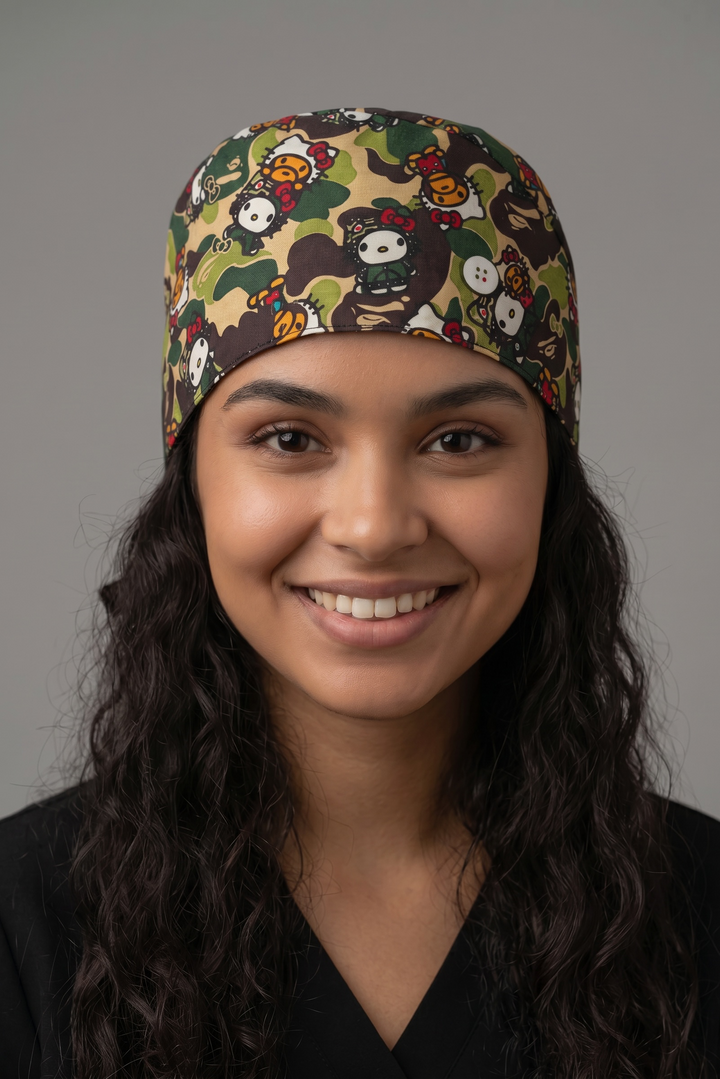Camo Cutie Satin-Lined Tie-Back Scrub Cap