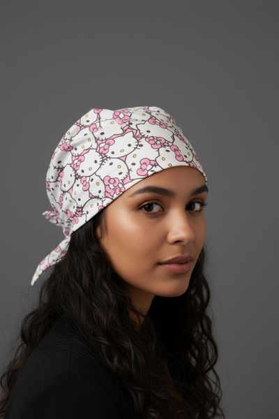 Hello Kitty Satin-Lined Scrub Cap | Adjustable Tie-Back