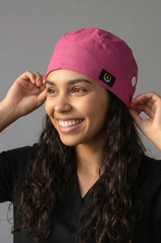 Berry Pink Satin Lined Scrub Cap | Button & Tie Back