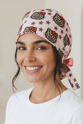 Product photo of Pink Leopard Satin Lined Scrub Cap | Button & Tie Back