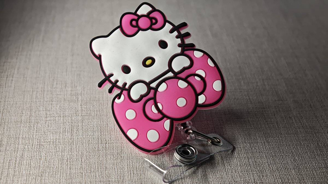 Polka Dot Bow Kitty Retractable Badge Reel