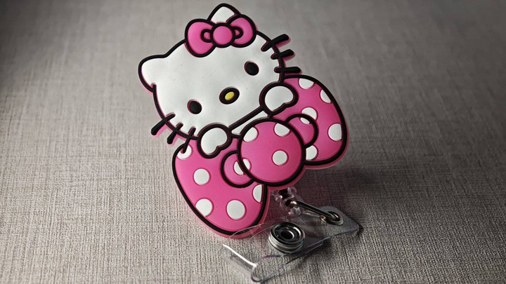 Polka Dot Bow Kitty Retractable Badge Reel