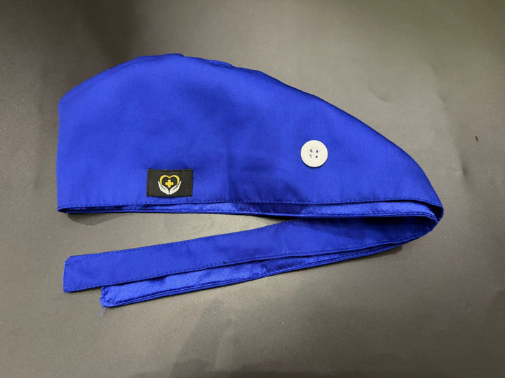 Royal Blue Satin Lined Scrub Cap | Button &amp; Tie Back
