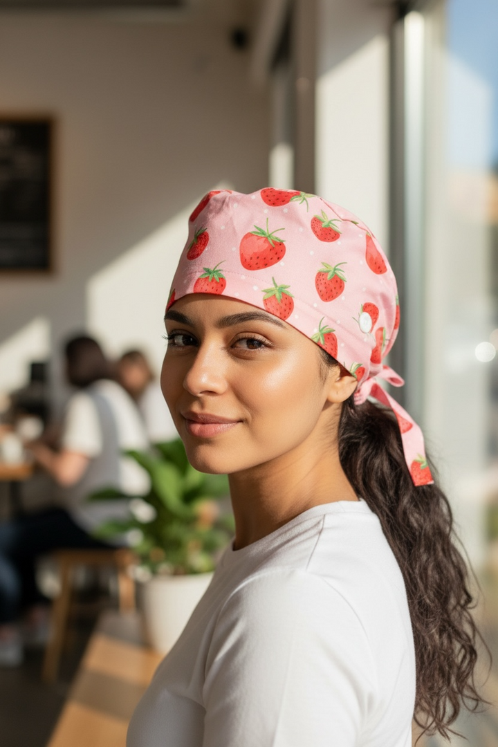 Strawberry Satin-Lined Scrub Cap