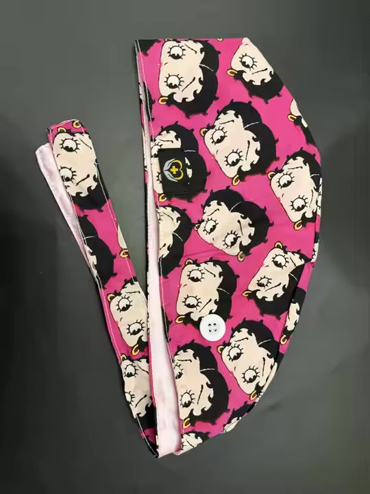 Betty Boop Satin Lined Scrub Cap | Button &amp; Tie Back