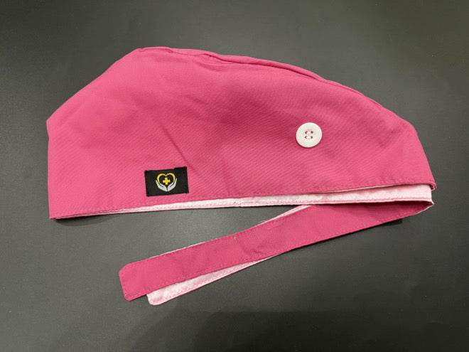 Berry Pink Satin Lined Scrub Cap | Button &amp; Tie Back