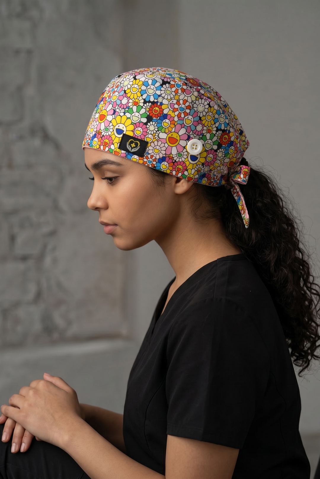 Bloom Bliss Satin Lined Scrub Cap | Button &amp; Tie Back