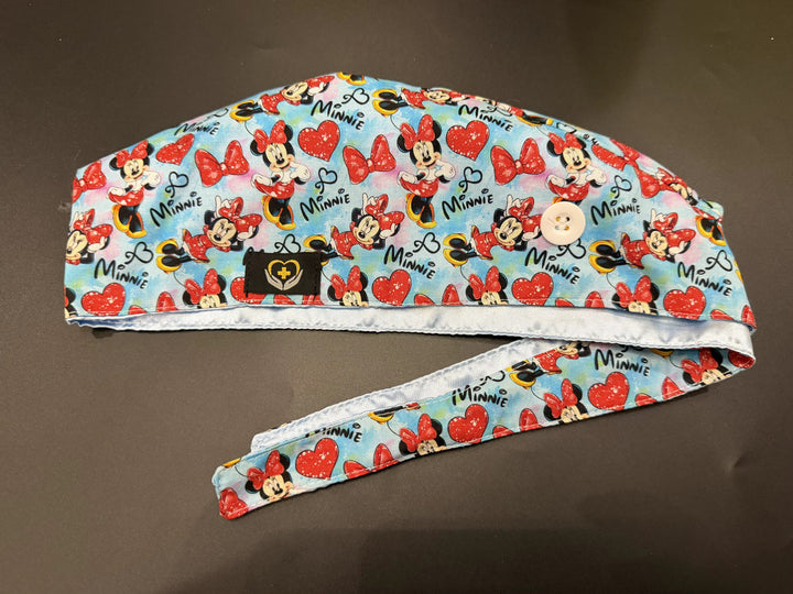 Sweet Bows Satin Lined Scrub Cap | Button &amp; Tie Back