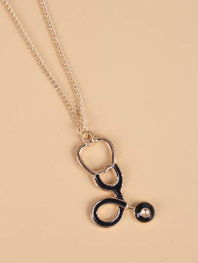 Black Stethoscope Necklace with Gold Accents for Healthcare Professionals
