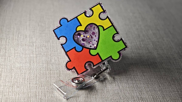 Autism Puzzle Badge Reel - Purple Heart
