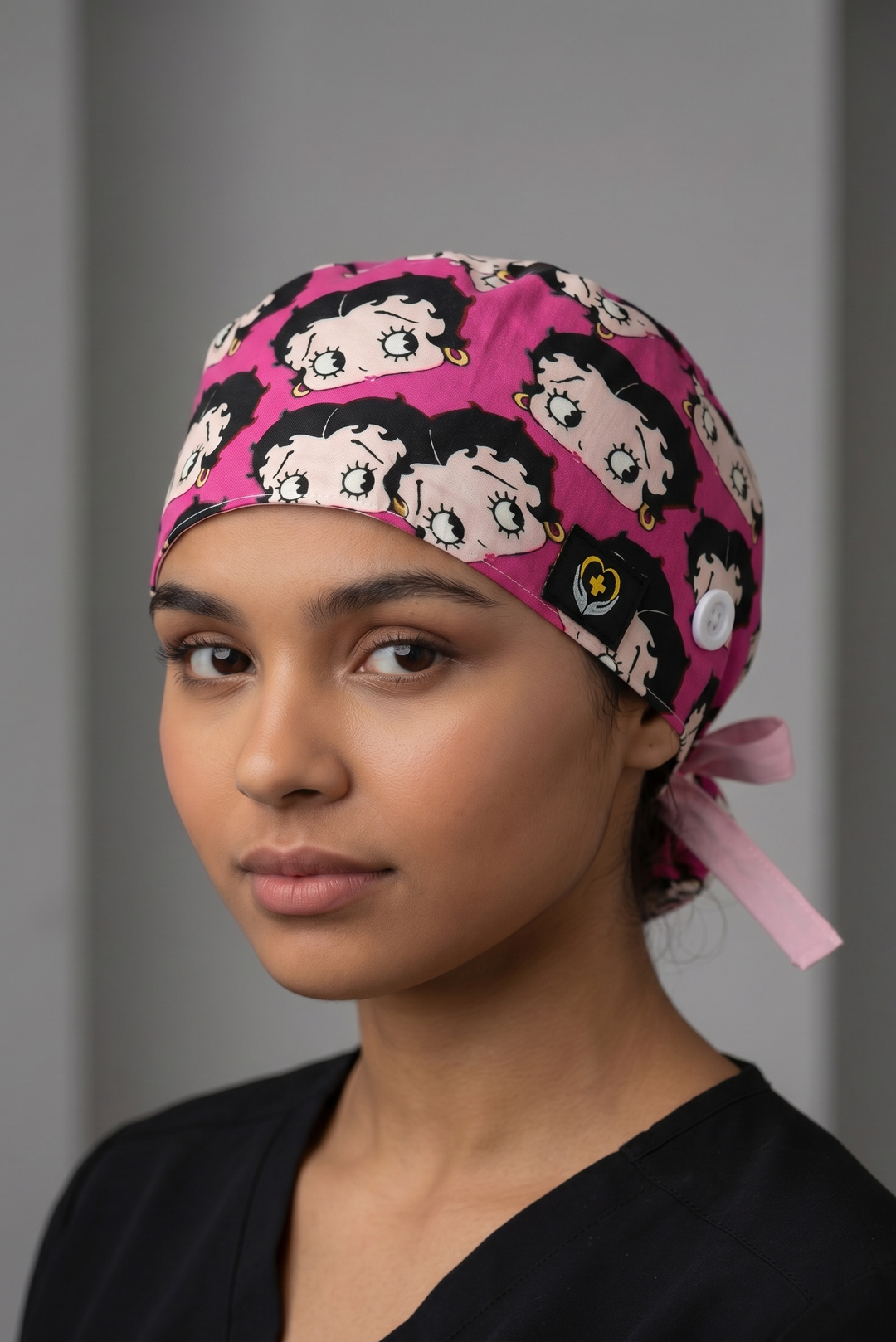 Betty Boop Satin Lined Scrub Cap | Button &amp; Tie Back