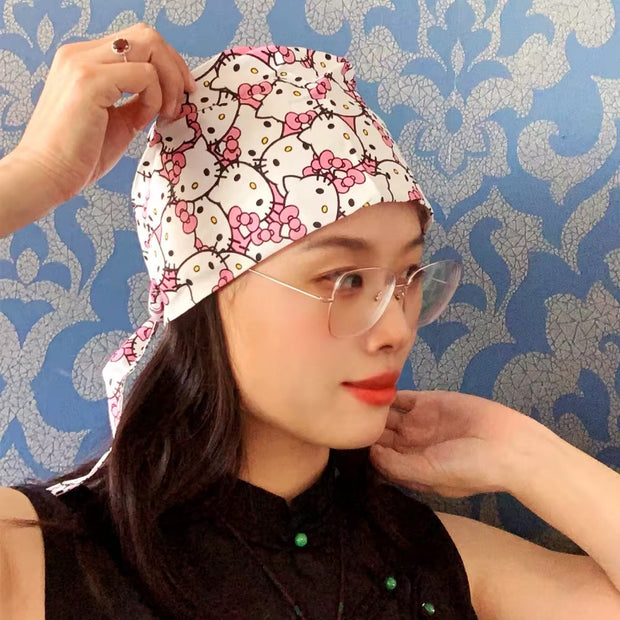 Hello Kitty Satin-Lined Scrub Cap | Adjustable Tie-Back