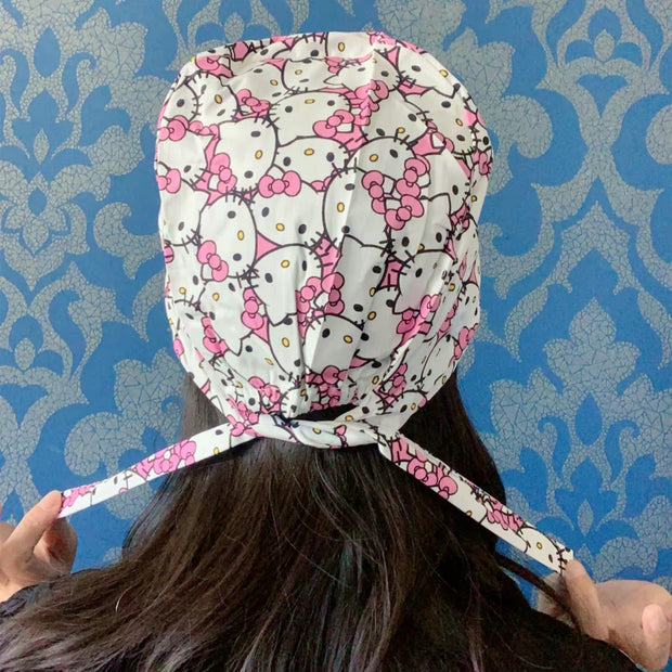 Hello Kitty Satin-Lined Scrub Cap | Adjustable Tie-Back