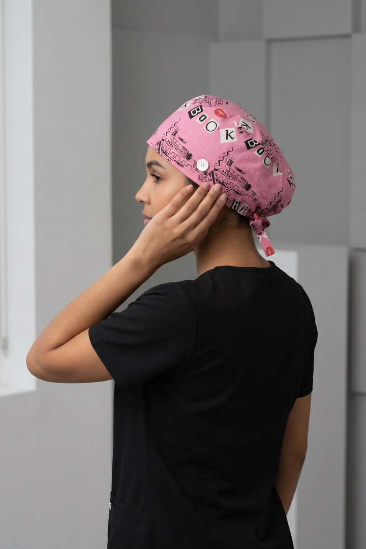 Burn Book Satin Lined Scrub Cap | Button &amp; Tie Back