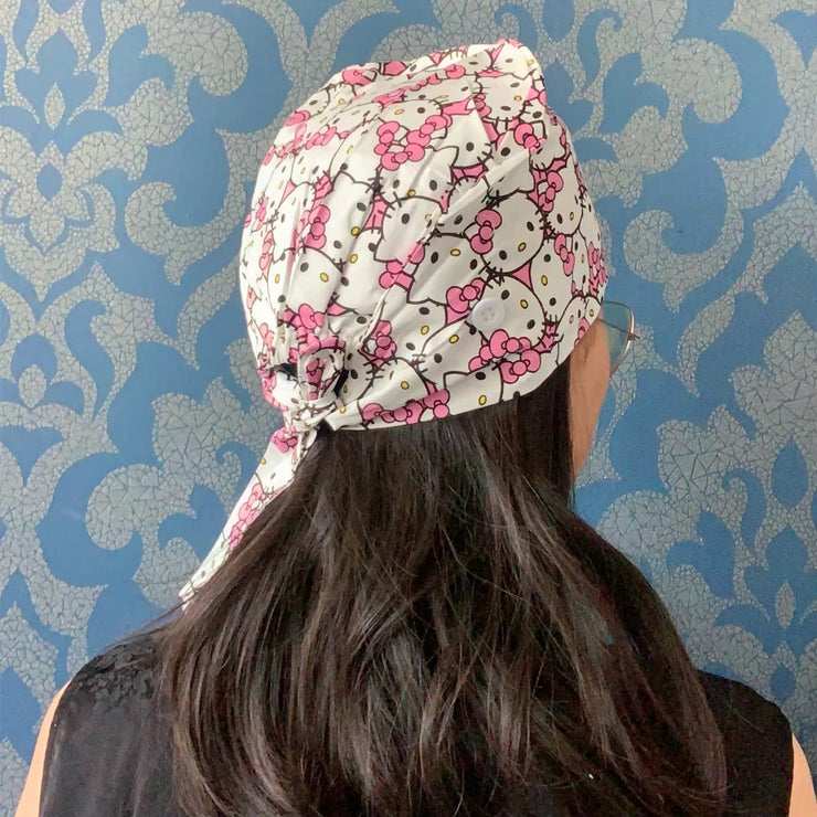 Hello Kitty Satin-Lined Scrub Cap | Adjustable Tie-Back