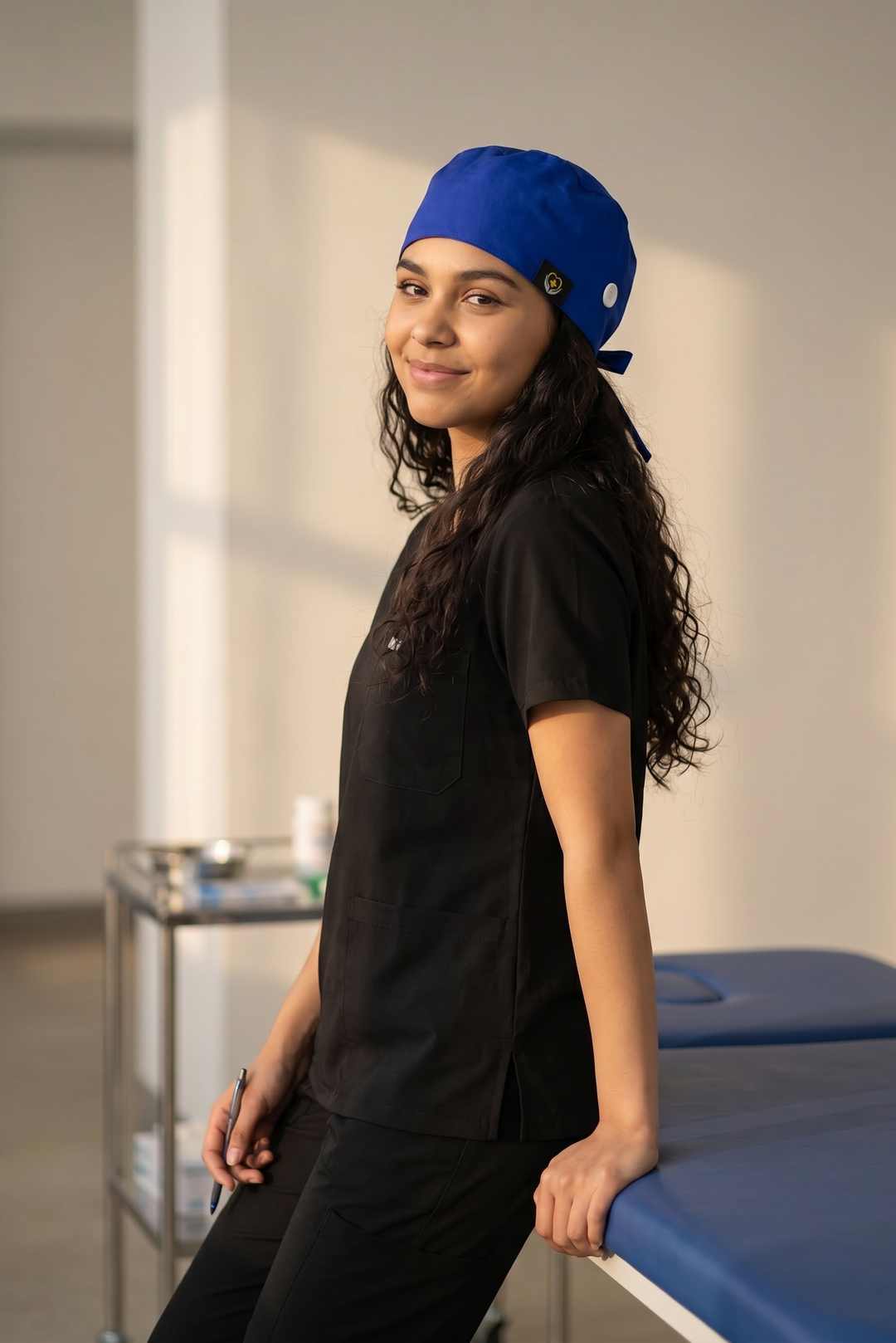 Royal Blue Satin Lined Scrub Cap | Button &amp; Tie Back