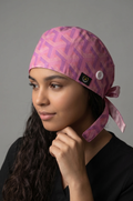 Blush Monogram Satin Lined Scrub Cap | Button & Tie Back