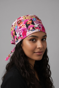 Pink Glam Satin Lined Scrub Cap | Button & Tie Back
