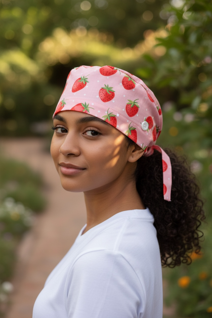 Strawberry Satin-Lined Scrub Cap