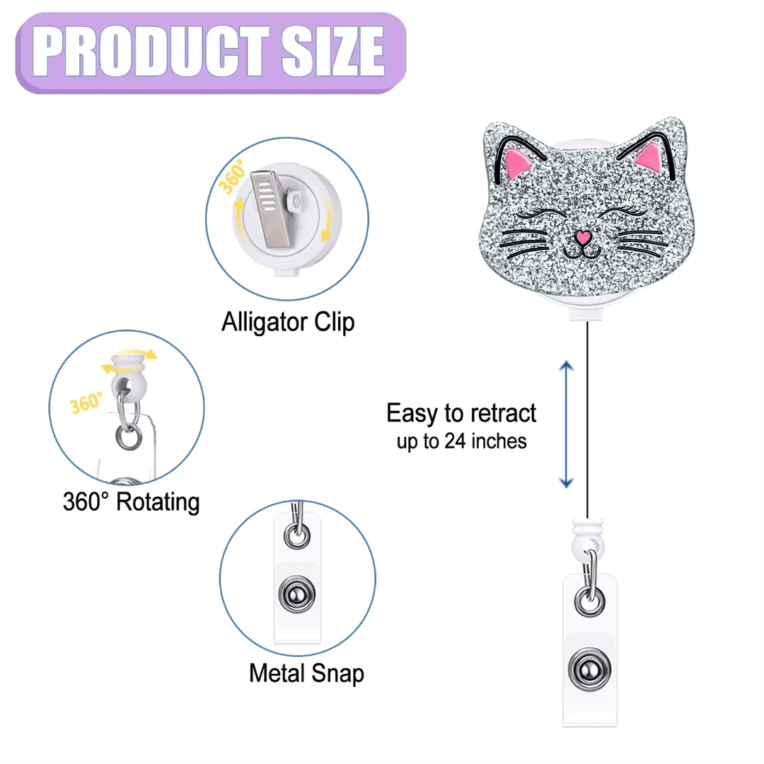 Glitter Kitty Retractable  Badge Reel