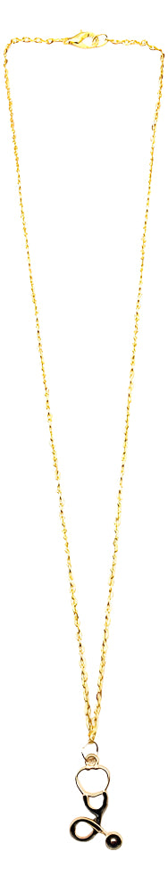 Black Stethoscope Necklace with Gold Accents for Healthcare Professionals