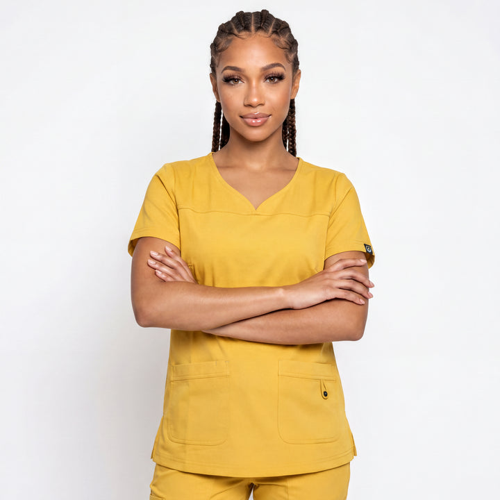 Flex Appeal Women’s Scrub Top – Mustard Yellow