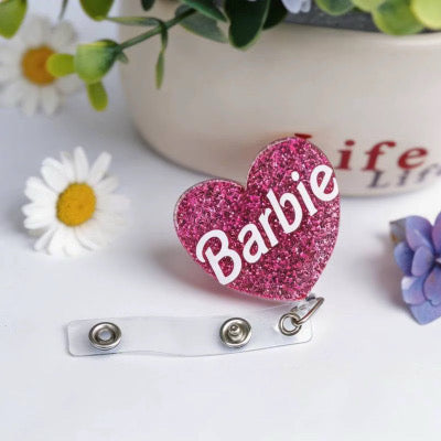 Pink Barbs Badge Reel