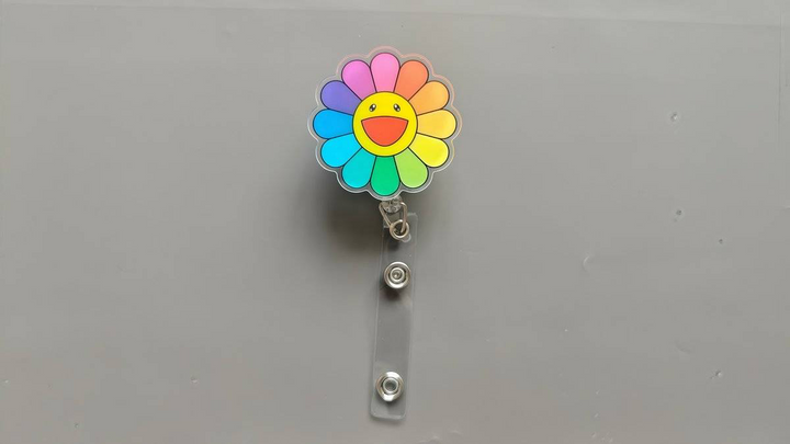 Rainbow Smiley Flower Badge Reel