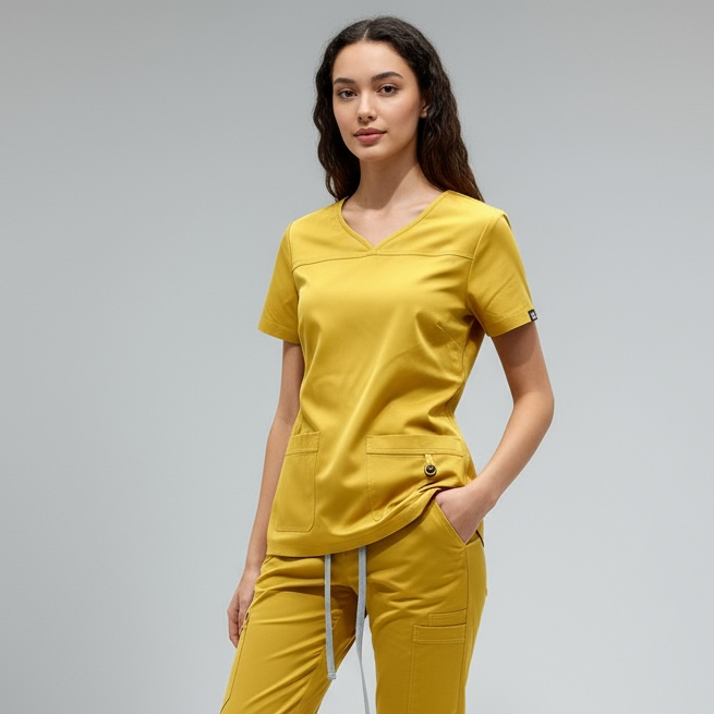 Flex Appeal Women’s Scrub Top – Mustard Yellow