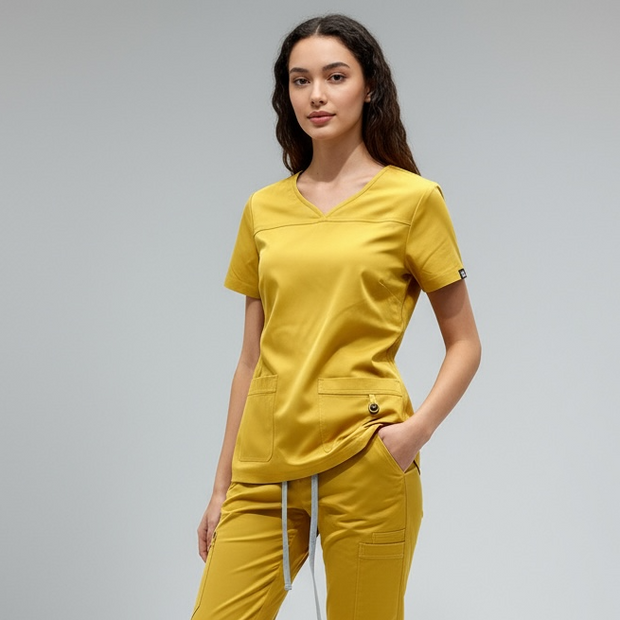 Flex Appeal Women’s Scrub Top – Mustard Yellow