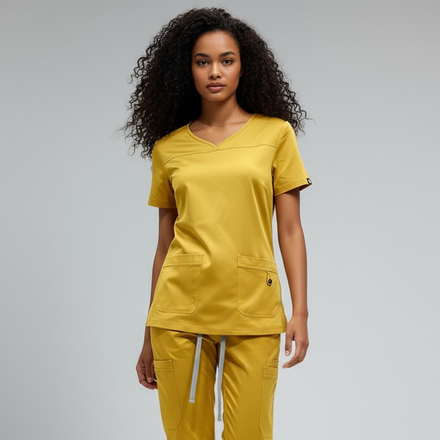 Flex Appeal Women’s Scrub Top – Mustard Yellow