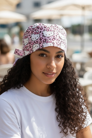 Pink Kitty Satin-Lined Tie-Back Scrub Cap