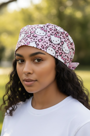 Pink Kitty Satin-Lined Tie-Back Scrub Cap