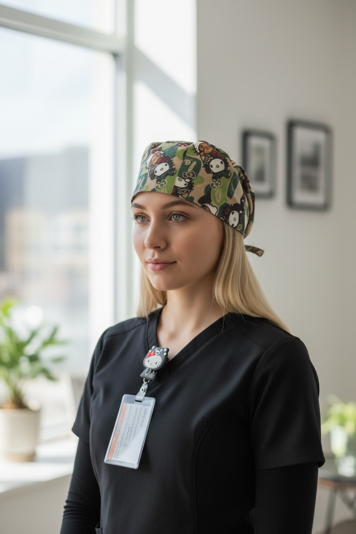 Camo Cutie Satin-Lined Tie-Back Scrub Cap
