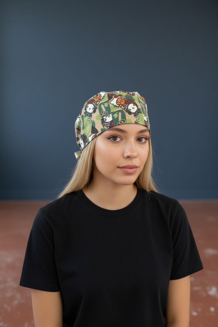 Camo Cutie Satin-Lined Tie-Back Scrub Cap