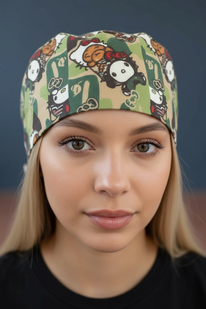Camo Cutie Satin-Lined Tie-Back Scrub Cap