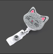 Carrete de credencial retráctil con diseño de gatito brillante