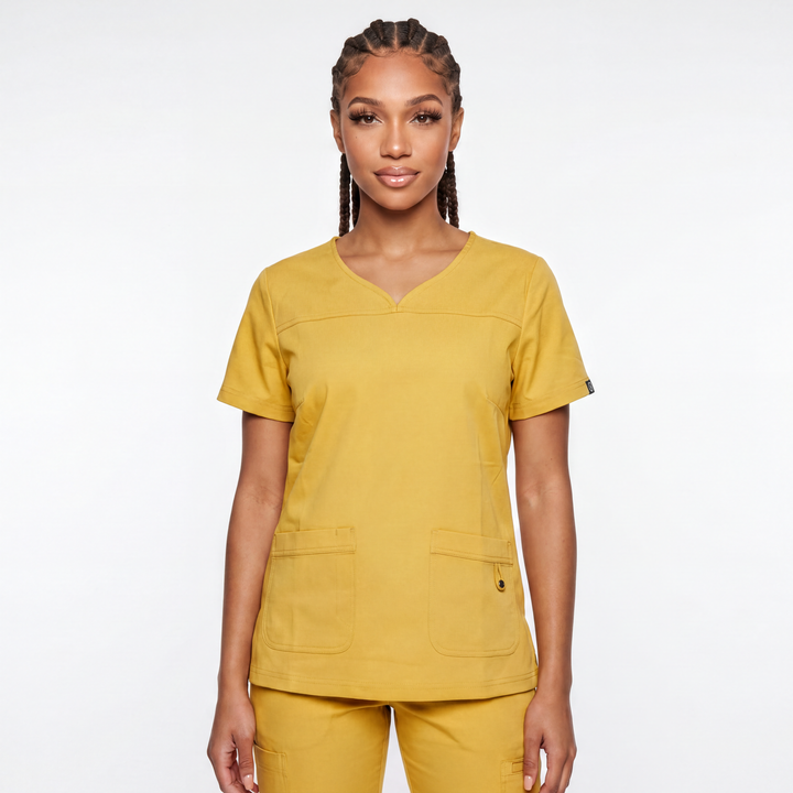 Flex Appeal Women’s Scrub Top – Mustard Yellow