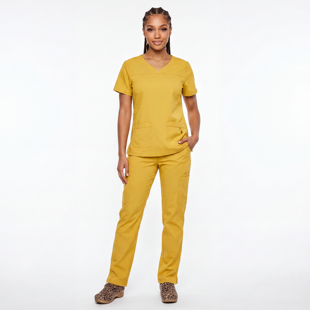 Flex Appeal Women’s Scrub Top – Mustard Yellow