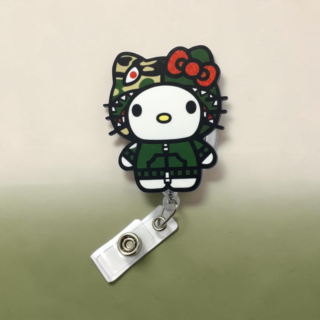 Camo Hello Kitty Inspired Badge Reel