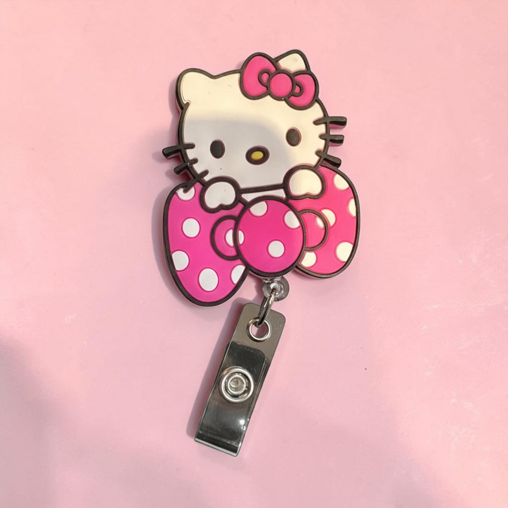 Polka Dot Bow Kitty Retractable Badge Reel