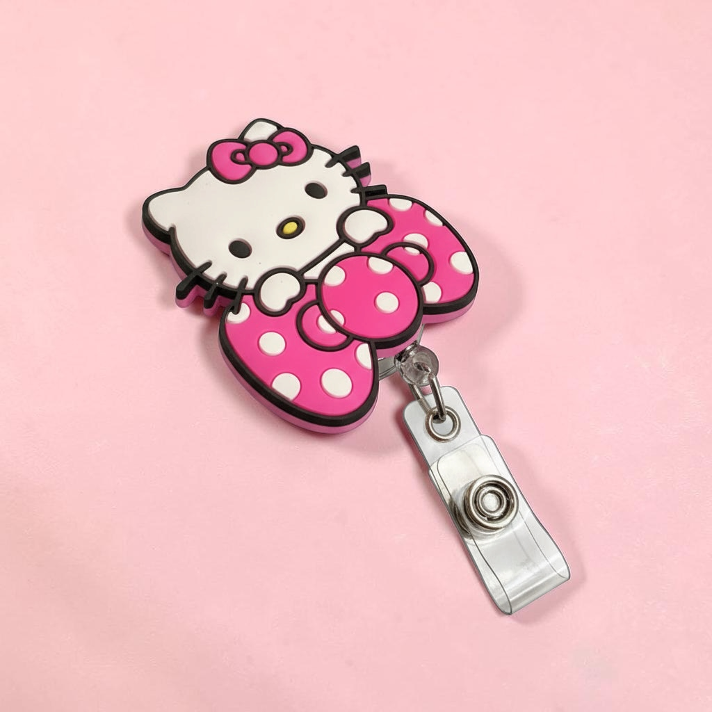 Polka Dot Bow Kitty Retractable Badge Reel