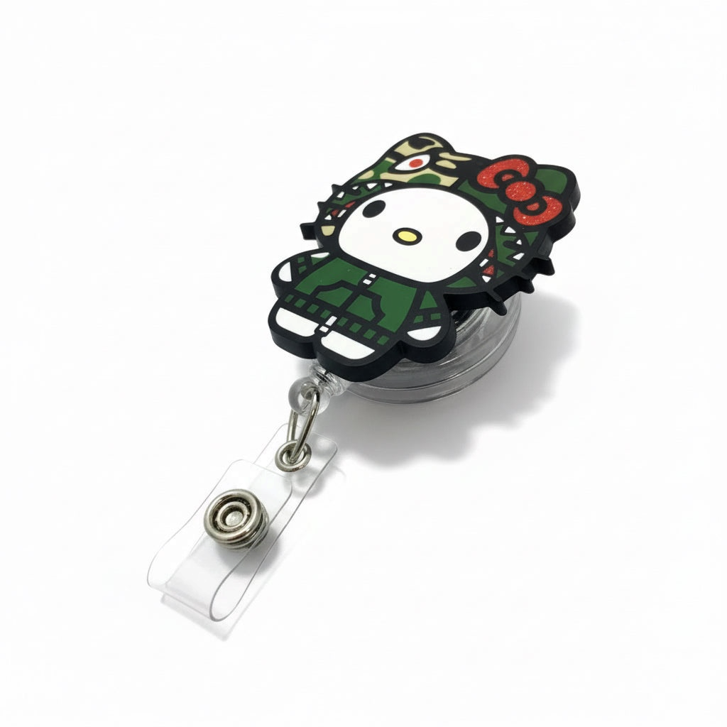 Camo Hello Kitty Inspired Badge Reel