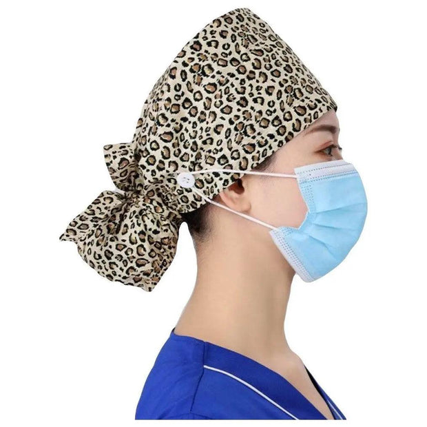 Cheetah Print Ponytail Scrub cap - Scrubs Galore Uniforms 